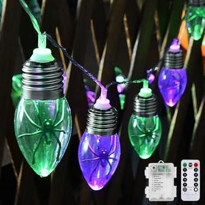 Festio Halloween Decorations Lights - 9.85 Feet 20 Pack C9 Spider Lights String Battery Operated Waterproof, for Halloween Home Yard Fence Stair Party Indoor Outdoor Decor, Green & Purple