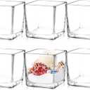 Set of 4 Square Glass Vases 3" x3" x 3", Clear Flower Vases for Centerpieces, Candle Holder for Wedding Party Events, Home Dcor