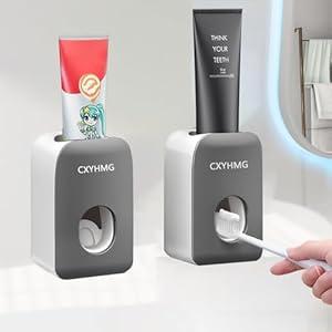 Automatic Toothpaste Dispenser for Kids, 2PCS Toothpaste Squeezer for Kids & Family Shower Decor, is Wall Mounted Bathroom Accessories Organizer. (Black, TD27)