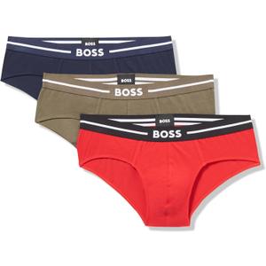 BOSS Men's 3-Pack Bold Logo Hipster Briefs (Large, Red/Deep Blue/Pewter Green)