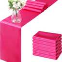 Horbaunal 6 Pack Satin Runners 12 x 108 Inch Bright Silky Smooth Satin Table Runners for Birthday Wedding Party Banquets, Hot Pink