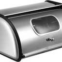 PRETYZOOM Stainless Steel Bread Storage Box Large Capacity Roll Top Bread Container for Kitchen Counter Organization 13 X 9 X 6 Inch