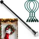 Leinuosen Christmas Front Door Garland Hanger 43-74 Inch Adjustable Christmas Wreath Hanger Stainless Steel Retractable Rod with 3 Green Tie Ropes No Nail Screw No Damage for Xmas DIY Hanging(Black)
