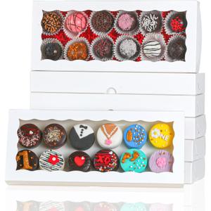 50pcs 12x5x1.5Inches White Bakery Boxes with Window Cookies Boxes Chocolate Truffle Boxes Macaron Boxes Cakesickle Boxes Browines Treat Boxes for Christmas Valentine's Easter Mother's Day