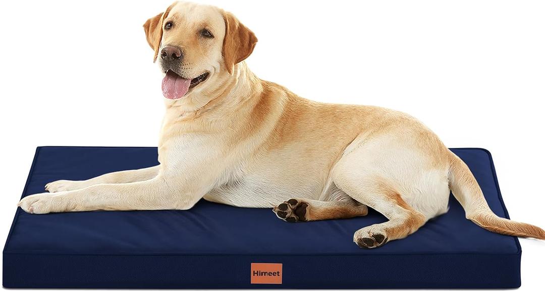 XL Orthopedic Waterproof Dog Bed with Plastic Liner, Washable Pet Beds with Removable Cover, Navy Blue Egg Crate Foam Puppy Mat