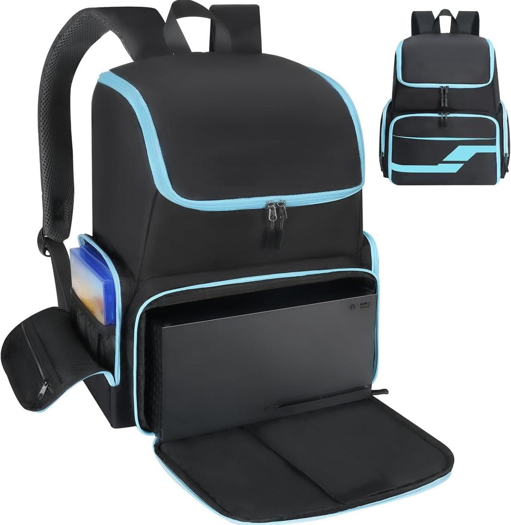 Deegotech Travel Carrying Backpack Compatible with Xbox Series X/S, Travel Bag with 2 Separate Large Storage for Console 15.6" Laptop Controller Headset, Multiple Pockets for Gaming Accessories