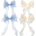 8 PACK Light Blue and Champagne Big Ribbon Hair Bows,Large Hair Accessories,Oversized Long-tail Hair Clips for Women and Girls Hair Styling Accessories.