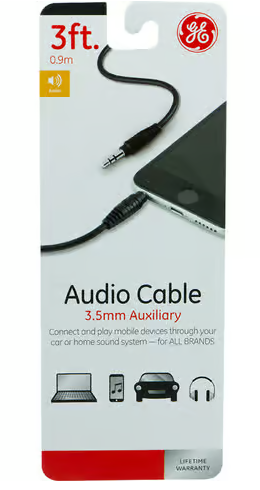 GE 3 ft. L Audio Cable 3.5 mm