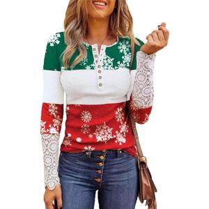 Women's Christmas Holiday T Shirts Leopard Stripe Splicing Sleeve Shirt Xmas Funny Graphic Raglan Baseball Tops (Medium)