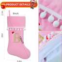 19 Inch Pink Velvet Stockings, Personalized Christmas Stocking, Embroidery Initial with White Pom Pom Trim, Holiday Fireplace Mantel & Xmas Party Decor, Letter F