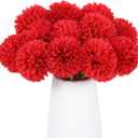 12 Pcs Artificial Chrysanthemums Flowers Silk Red Ball Flowers Fake Mums Flowers for Christmas Wedding Floral Table Centerpiece Home Decor (12, Red)