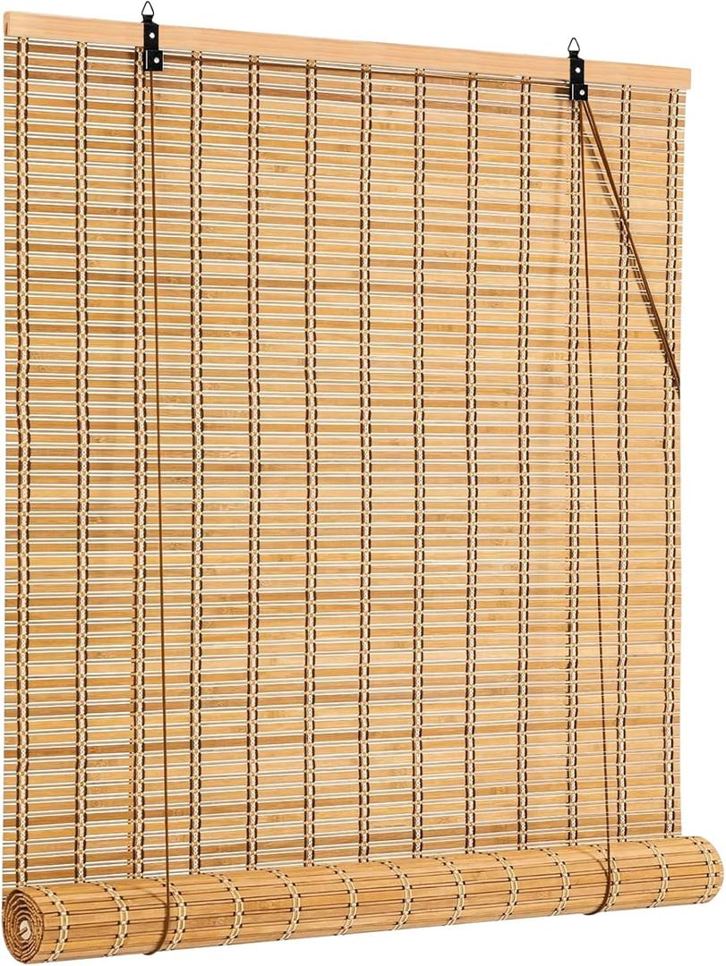48x72 Inch Bamboo Blinds for Interior Windows, UV Protection Roman Bamboo Curtains, Light Filtering & Easy to Install Roller Shades Window Shades for Patio Indoor Outdoor, Carbonized