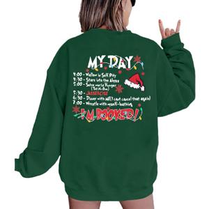 VILOVE Merry Christmas Sweatshirt Women Christmas My Christmas Day I'M Booked Hoodies Xmas Long Sleeve Sweater Blouse Top (Large)