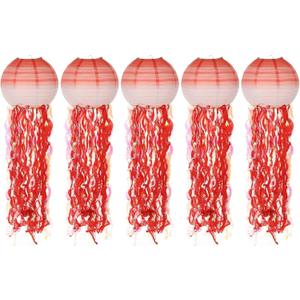 PATIKIL 10inch Jellyfish Paper Lanterns, 5Pcs Ocean Theme Party Under The Sea Hanging Decorative Lantern for Birthday Wedding Bridal Showers Decor Supplies, Red