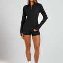 Trendy Queen Womens Lightweight Zip Up Jackets 2026 Athletic Workout Hoodies Spring Shirt Fitted Gym Clothes with Pocket (Black, L)