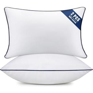 Throw Pillow Inserts Set of 2-Fluffy Square Cushions with 100% Cotton Covers-Decorative White Pillow Fillers for Sofa, Bed, Couch, Living Room, Indoor Hotel Pillows (12x20 Inch (Pack of 2)-Blue Edge)