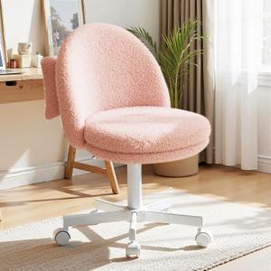 GTPLAYER Velvet Tall Office Chair with Wheels Vanity Chairs with Back, Versatile Height Use: Office to Bar Stools Small Ergonomic Comfy Armlees Computer Desk Chair with Bow Lumbar Pillow for Gift, 23 Inches X 19 Inches X 40 Inches
