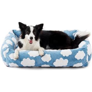 JOEJOY Medium Dog Bed Medium Size Dog, Rectangle Washable Orthopedic Pet Bed with Removable Zipper Cover, Cute Soft Calming Puppy Pet Bed with Jacquard Shaggy Plush & Non Skid Bottom (M (30"x24"x8"), Blue)