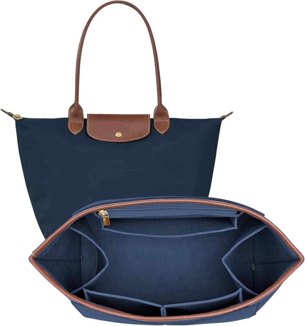 Felt Purse Organizer Insert for Longchamp Le Pliage L Bag Handbag Leather edge Longchamp Organizer Insert (DarkBlue, Large)