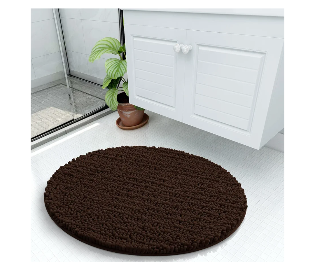 Arotive Luxury Round Chenille Bathroom Rug Mat, Extra Soft Thick Absorbent Shaggy Bath Rugs, Non-Slip Machine Wash Dry Plush Bath Mats for Bathroom, Shower and Tub, 24x24, brown