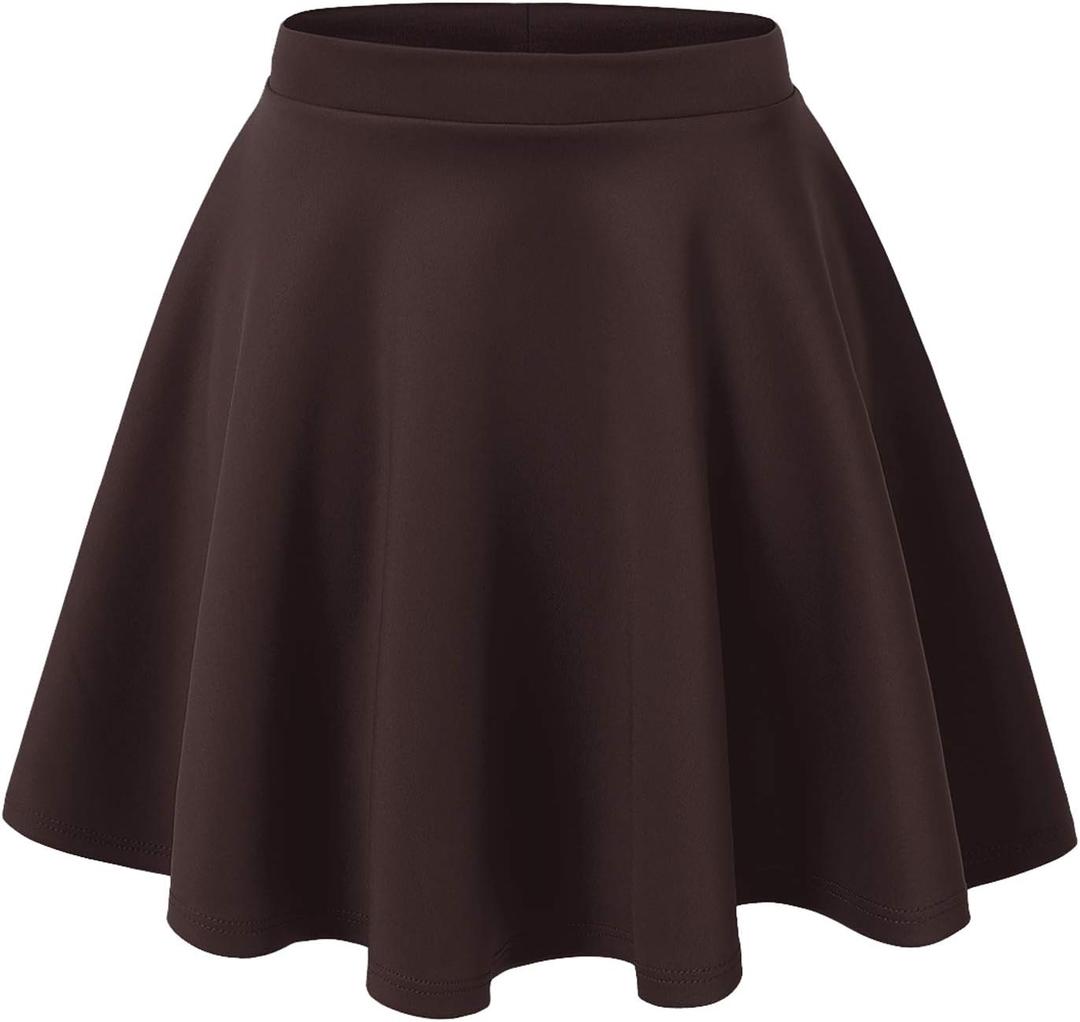 Made By Johnny Women's Basic Versatile Stretchy Flared Casual Mini Skater Skirt XS-3XL Plus Size (XX-Large, Wb211_brown)