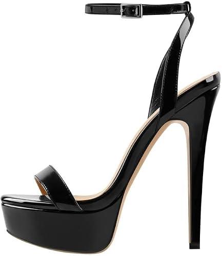 Onlymakerheels Platform Stiletto High Heels for Women, Round Open Toe Ankle Strap Sexy Heeled Sandals for Wedding Party Dress, Size 9.5
