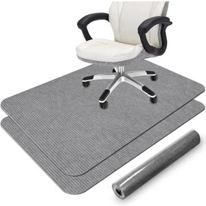 2 Pack Office Chair Mat for Hardwood Floor, 55"x35" Corduroy Surface Computer Chair Floor Mat, Desk Chair Mat, Large Rubber Anti-Slip Floor Protector for Home Office Light Grey (Roll Packaging)