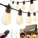 addlon 54FT(48+6) Solar String Lights Outdoor Waterproof with USB Charging & Remote Control - Dimmable Solar Power Patio Lights with LED Bulbs for Porch, Garden, Yard, Market, Bistro - Last for 20+Hrs (48+6FT(16 Sockets))