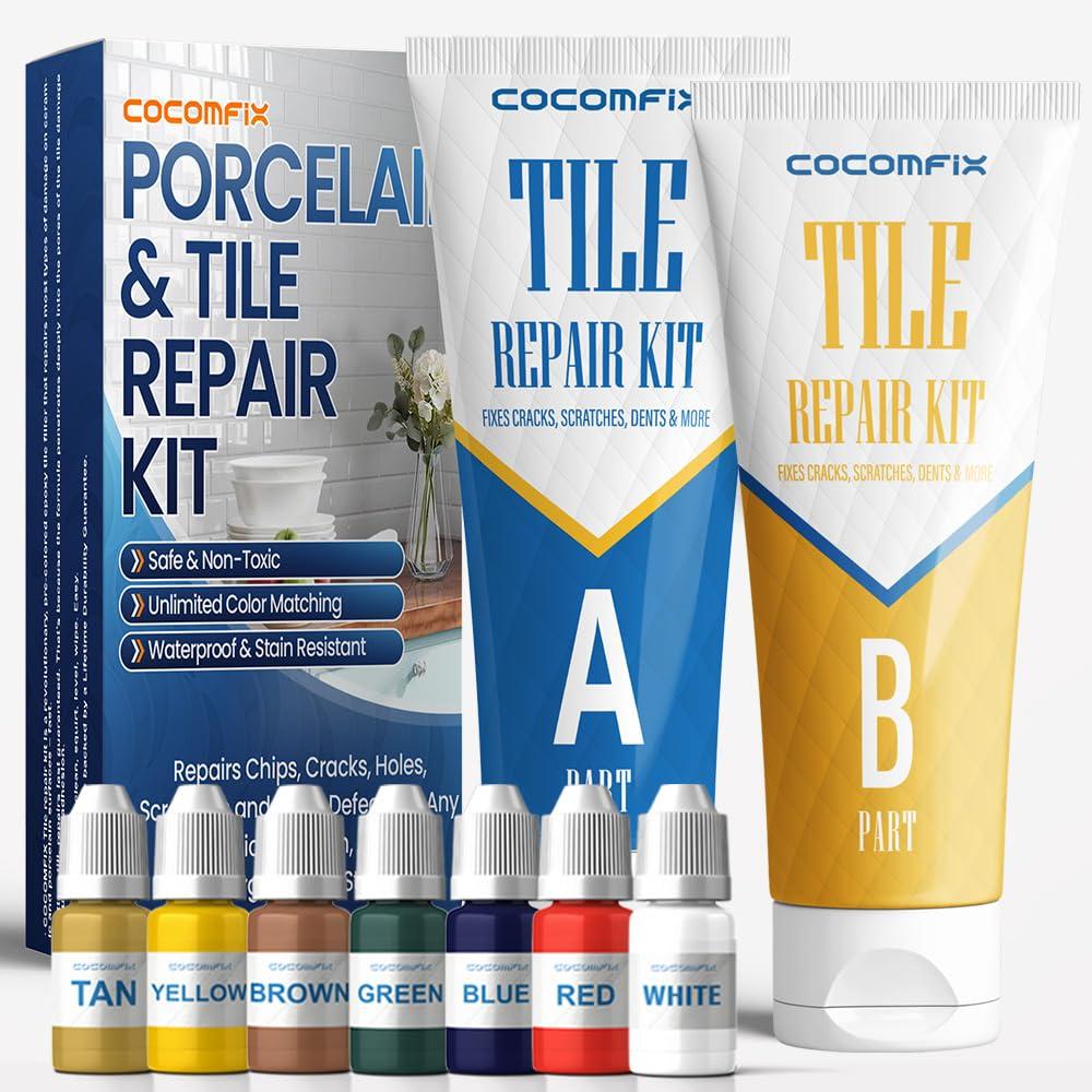 Tile Repair Kit, Ceramic Tile Chips & Cracks Repair Kit(Color Match), Porcelain Tile Repair Kit with Super Strong Adhesion, Fix Chips, Cracks and Holes on Ceramic Tile, Porcelain, Acrylic, Fiberglas