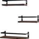 PHUNAYA Floating Shelves Rustic Wood Wall Mounted Shelf Practical Metal Fence Design Ideal for Bedroom, Bathroom, Kitchen Set of 3(Brown)