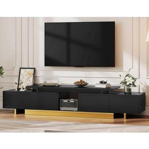 YITAHOME Extendable Entertainment Center 63 to 89 Inches, Modern TV Stand with 2 Door Cabinets and Open Shelf, Adjustable Length TV Console for Living Room, Black