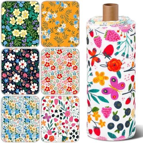 Redbaker 2 Pcs Reusable Paper Towels Rolls Kitchen Towels Bulk Washable Paperless Cloth Cotton Hand Napkins with Cardboard Reusable Napkins for Kitchen Bathroom, (Floral,10 x 12 in)