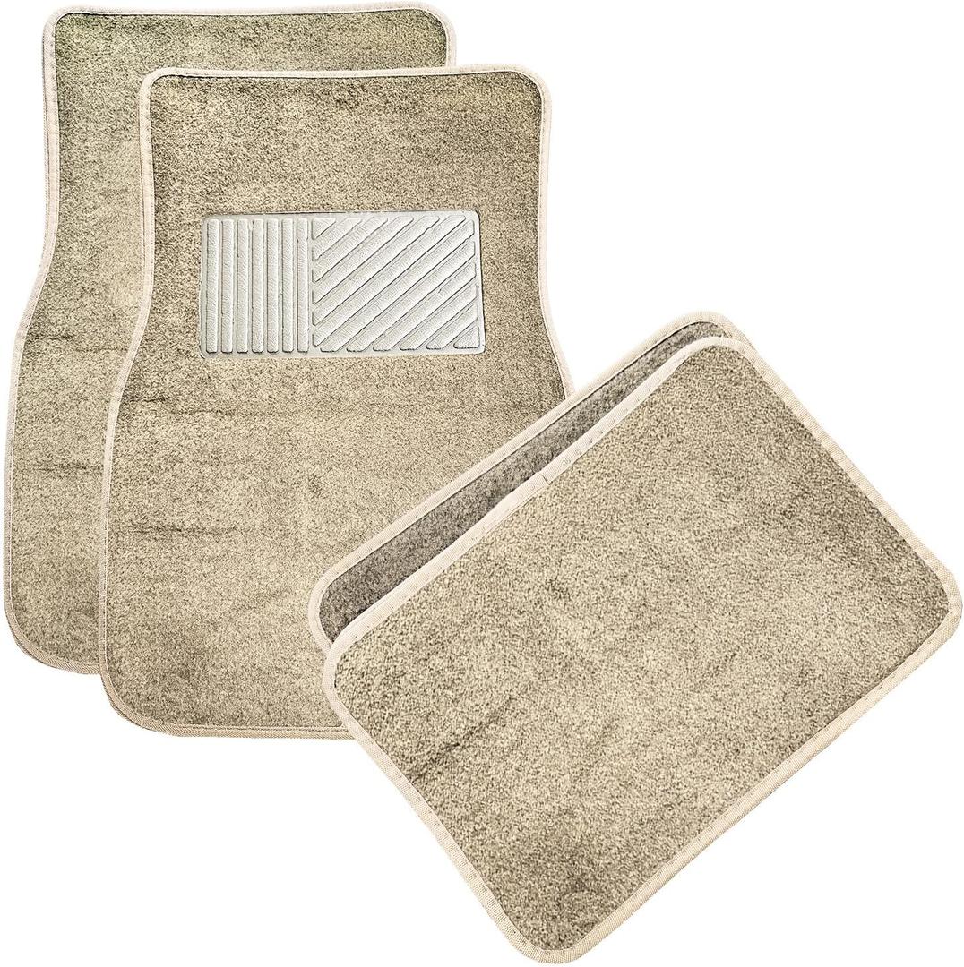 4PCS Car Floor Mats, Anti-Slip Waterproof Car Carpets with Safety Heel Pad, Heavy Duty Floor Mat for All Weather Protection, Universal Trim to Fit for Sedans Trucks SUVs (Beige)