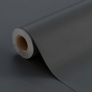 Plain Peel and Stick Wallpaper with Embossed Vertical Stripe Pattern Linen Textured Removable Contact Paper Waterproof Self-Adhesive Wall Paper (Off Black, 23.6"x393", Solid)