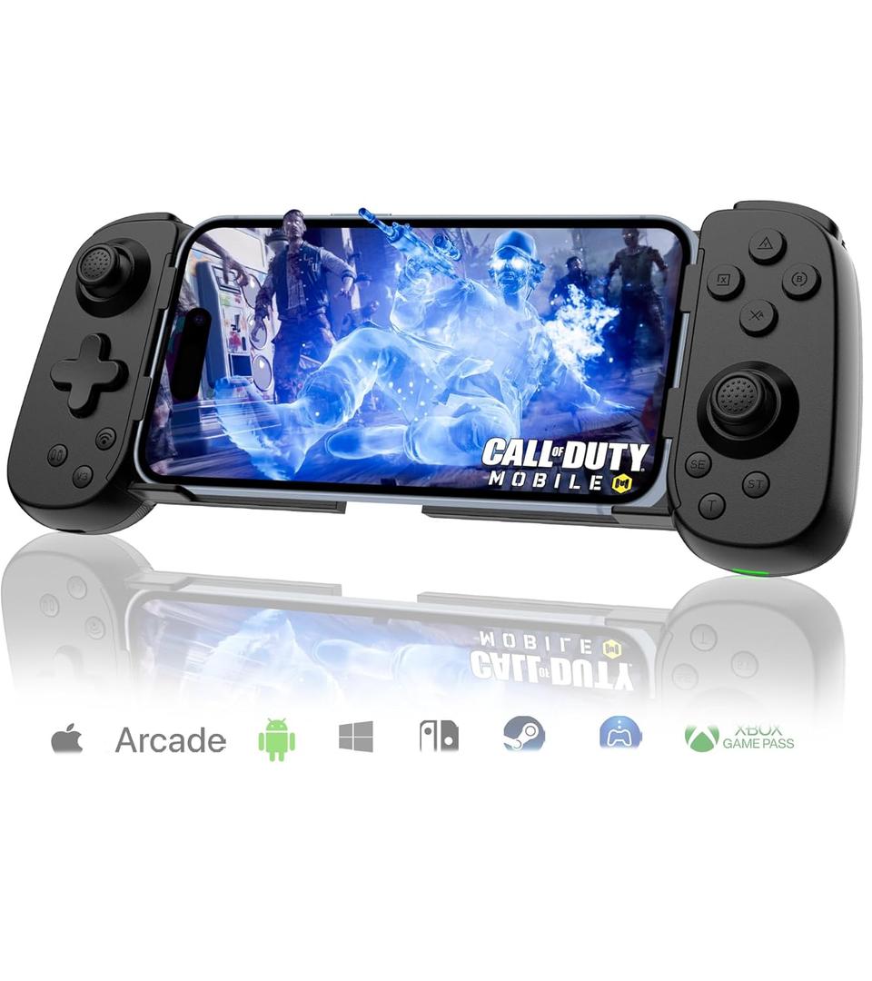 Crotrain Wireless Gamepad Controller for iPhone 17/16/15/14/iPad/iOS/Galaxy S25/24/23/Android/Tablet, Phone Game Controller for Xbox Cloud Gaming/PS Remote Play/Call of Duty Mobile/Genshin/Roblox/Diablo (D6-Normal Version, Black)