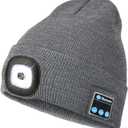 Wmcaps Bluetooth Beanie with a Light, Unisex USB Rechargeable 4 LED Fashlight Hat with Cordless Headphones, Unique Christmas Birthday Gifts for Men Him Husband Teen Grey 