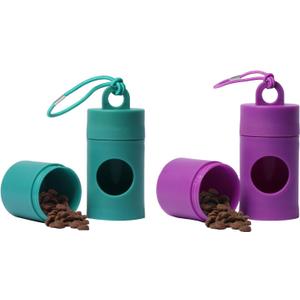 3 x Dog poop bag holder-2 in 1 Dog Waste Bag holder Comes with pet snack box for Leash Lightweight Pet Waste Bag DispenserEquipped with nylon rope and buckle (Excluding dog waste bag)(Green+Purple)