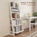 AQIMUELE White Wooden Ladder Shelf with Edges, 5-Tier Modern Leaning Bookshelf Ladder – Stylish Space-Saving Bookcase for Living Room, Bedroom & Home Office