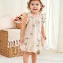 SODLON Baby Girl Dress Summer Clothes Infant Floral Boho Dresses Ruffle Linen Toddler Girls Casual Sundress with Hat and Bag (Beige)