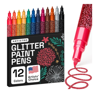 ARTISTRO 12 Glitter Paint Pens Sparkly and Shiny for Rock Painting, Stone, Ceramic, Glass, Wood, Fabric, Scrapbooking, DIY Craft Making, Coloring, Acrylic Glitter Markers Extra-Fine Tip 0.7mm