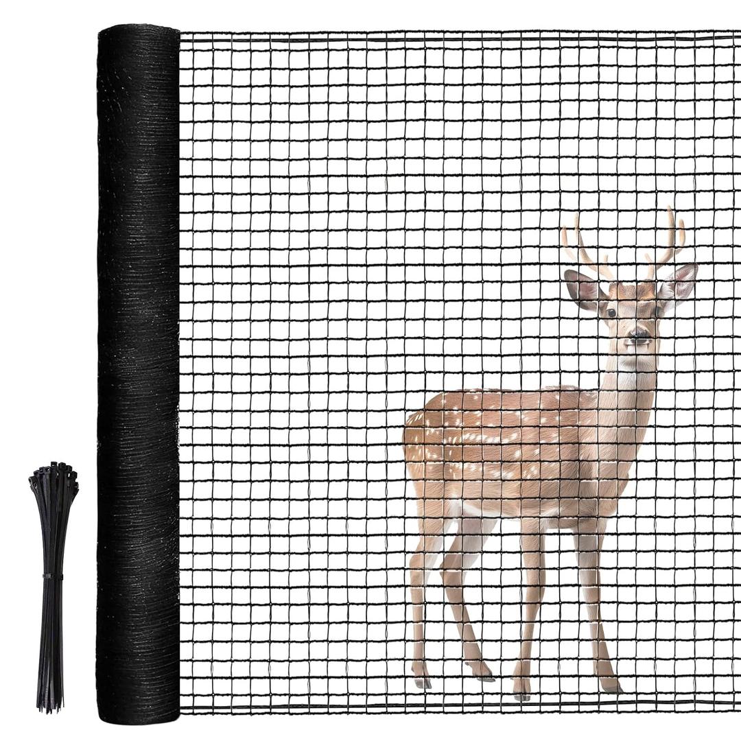 RIFNY Deer Fence, Temporary Fence for Garden Outdoor Yard, 2.6 x 50 FT | Plastic Mesh Fencing to Protect Plants Fruit from Deer Dogs Chicken Animal, UV Resistant, Weatherproof, Reusable, Black