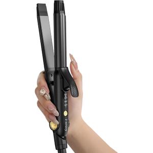 Travel Curling Iron 1 Inch & Flat Iron, 2-in-1 Europe Compact Travel Size, Dual Voltage Mini Hair Straightener with 4 Adjustable Temp for Short Hair