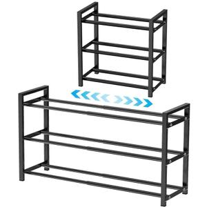 EKETE Expandable Shoe Rack,Adjustable and Stackable 3-Tier Shoe Rack Organizer, Shoe Rack for Closet,Small Shoe Rack,Metal Free Standing Shoe Rack for Entryway,Hallway,Closet Shoe Storage