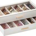 Lolalet Beige Sunglasses Storage Box for Women, Eyewear Eye Glass Organizer with Clear Top Lid Display Holder Case (12 Slots)