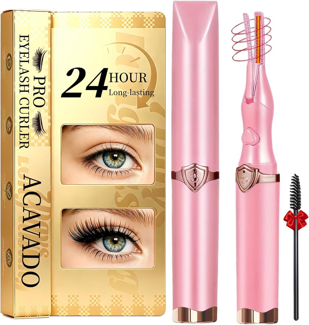 Heated Eyelash Curler - 2-in-1 Clip-Type Design, 3 Temperature Modes, USB Rechargeable Electric Eyelash Curler, Natural Curling 24H Long-Lasting Curl, Gift for Women & Girls, Light Pink