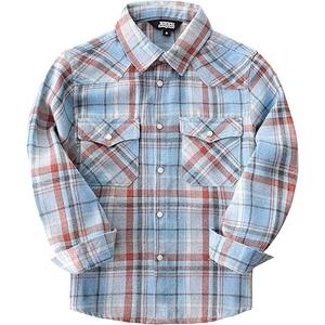 JOGAL Boys Western Shirt Long Sleeve Pearl Snap Plaid Shirts Lightweight Flannel Shirts for Kids (9-10 Years, Blue Gray)