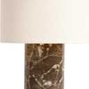 YMXYJM Marble Table Lamp, Rechargeable Cordless Bedside Lamp with Touch Control & Stepless Dimming, Linen Shade Decorative Lamp for Bedroom, Living Room, Nightstand & Bookshelf, Dark Brown