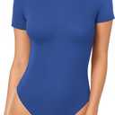 MANGOPOP Women's Round Neck Short Sleeve Bodysuit T Shirts Basic Body Suit Tops (Medium)