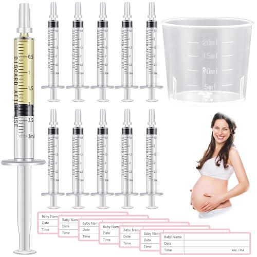 Trelaco Colostrum Collector Kit Include Sterile Sealed Breast Milk Syringes with Caps No Needle Colostrum Syringes Stickers 1 Measuring Cup Harvesting Collection for Breastmilk(50 Sets,3 ml)
