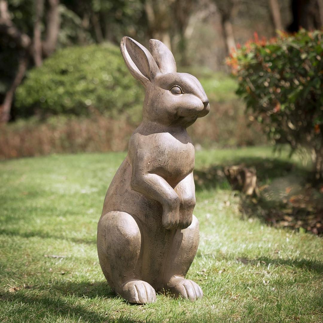 Glitzhome JK85246 Standing Rabbit Outdoor Statue, 22.75 Inch, Distressed Brown